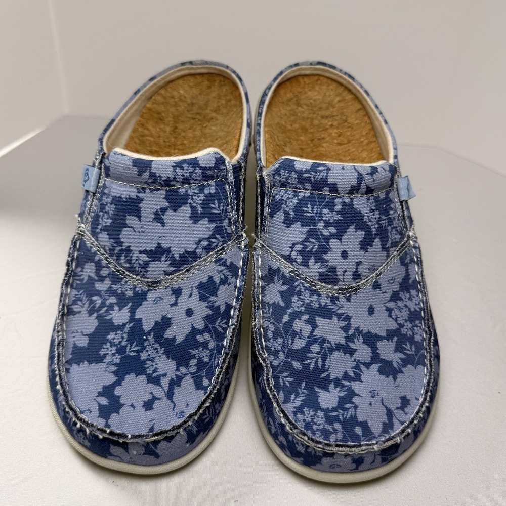 Spenco Vintage Floral Siesta Mules Blue 6B Cottagecore Coastal Nautical ***read